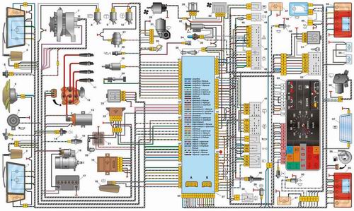 Схема электрооборудования ВАЗ-2108, 2109, 21099, 2113, 2114, 2115 с низкой панелью.